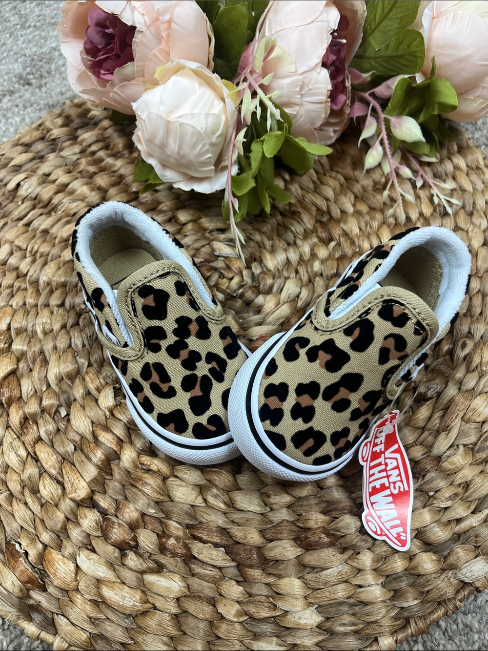 Vans Kids Toddler Girls Slip-On Leopard Print Shoes - Tan/Black Size 3